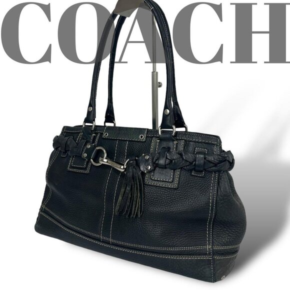 Y2K COACH HAMPTON BLACK PEBBLE LEATHER SATCHEL HANDBAG LEGACY No. J0872-F13087 - Picture 1 of 17